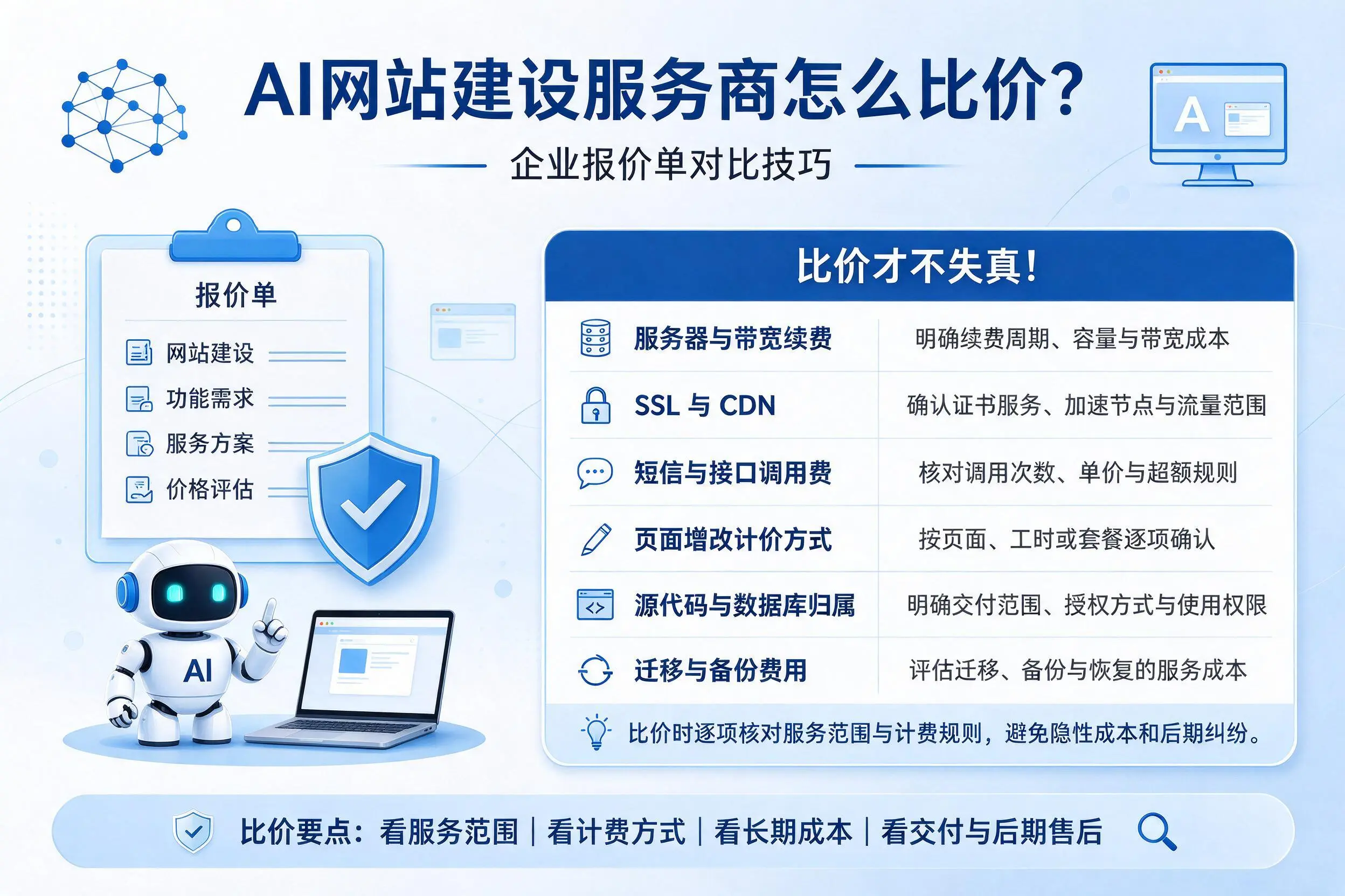 AI网站建设服务商怎么比价？南阳企业报价单对比技巧